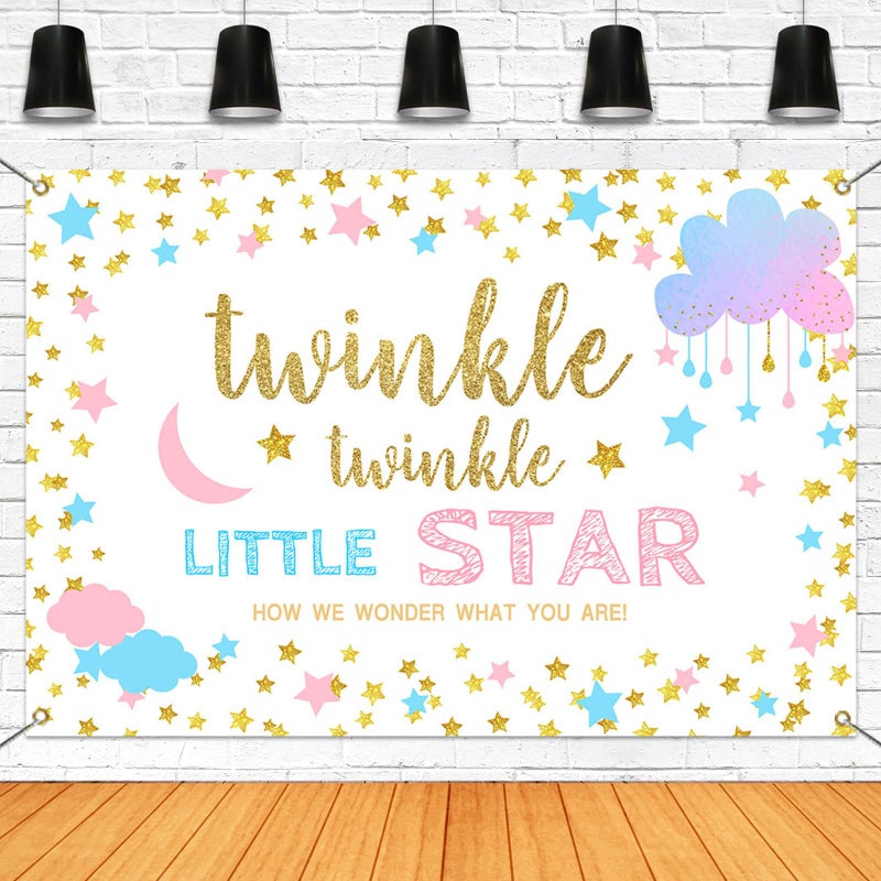 Mocsicka Twinkle Star Gender Reveal Party Decoration Boy or Girl Gender Reveal Backdrop Twinkle Twinkle Little Star Banner Party Supplies(White,7x5ft) - Image 1